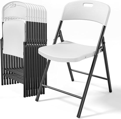 Bonnlo 10-Pack White Plastic Folding Chairs, Portable Seat with Sturdy Steel Frame for Indoor & Outdoor Use, Perfect for Banquet, Party, Wedding, Office, and Camping