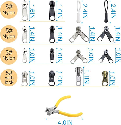 254 Pcs Zipper Repair Kit with Case Include Zipper Replacement and Pull, Universal Zippers Replacement kit for Cloting, Jackets, Coat, Boot, Backpack, Purse and Outdoor Gear