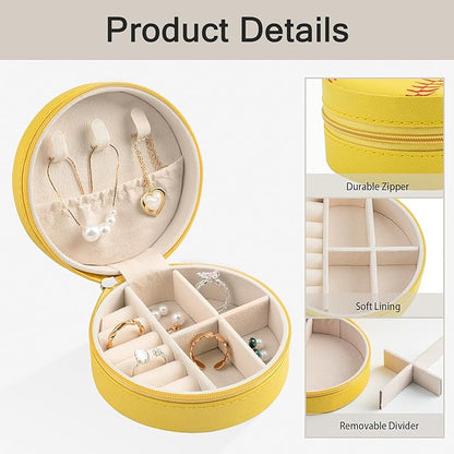 12-Pack Softball Mini Travel Jewelry Case Round Softball Stuff Portable Jewelry Organizer Storage Case for Christmas Sports Team Club Lovers Birthday Goodie Favors Gifts (Softball)