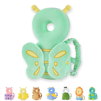 JunNeng Baby Head Protector Backpack, Toddler Fall Head Protection Cushion, Green Butterfly