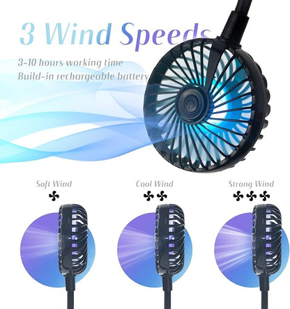 VAGAU Portable Cooling Neck Fan, Rechargeable USB Personal Neck Fan with Colorful LED lights, 360° Rotation, Wearable Neck Fan Air Conditioner for Office Travel Sport, 3 Adjustable Speeds（2 Pack）