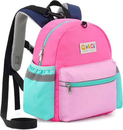 Toddler Backpack with Leash for Boys Girls Kids Kindergarten Nursery, 11” Baby Leash Backpack with Reflective, Toddler Bookbag with Anti-Lost Harness for Walking, Light Pink