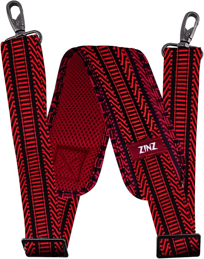ZINZ 79 inch Shoulder Strap, Extra-thick Fixed Cushion Pad and Dual Clasps Universal Replacement Strap with Metal Swivel Hooks (200cm) (Black&Red Jacquard)