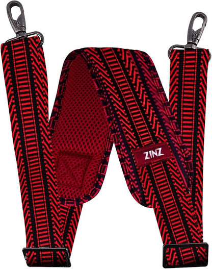 ZINZ 79 inch Shoulder Strap, Extra-thick Fixed Cushion Pad and Dual Clasps Universal Replacement Strap with Metal Swivel Hooks (200cm) (Black&Red Jacquard)