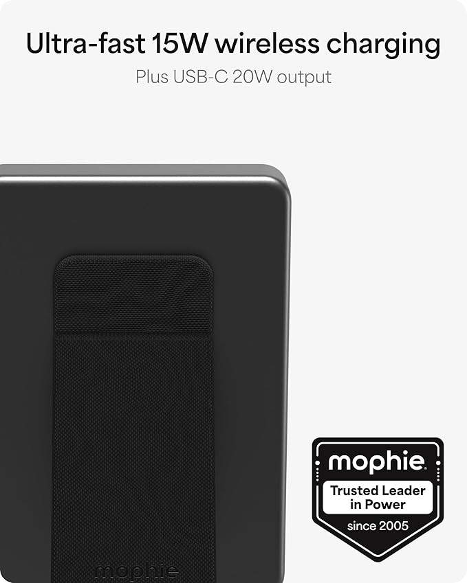 Mophie Powerstation Wireless Slim with Stand 10,000mAh Power Bank – MagSafe Compatible, 15W Qi2-Certified, 30W USB-C PD Fast Charging, Slim Battery Pack for iPhone, Android, Travel & Airplane Use