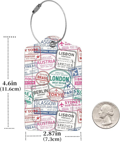 2 Pcs Luggage Tags for Suitcase, Cute Unique PU Leather Travel Bag Tag with Privacy Cover ID Label Address Card and Durable Metal Ring Suitable for Men Women Children Backpack,Stamp Seal