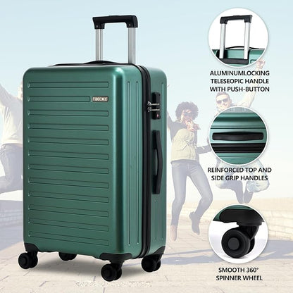 TydeCkare 2pcs 20/28" Luggage Set Lightweight HardShell, Only 20 Inch Carry On 21.65 * 15.35 * 7.87" Cabin Suitcase with Front Pocket, 28 Inch 19.68 * 11.81 * 29.92" Checked Luggage, Green