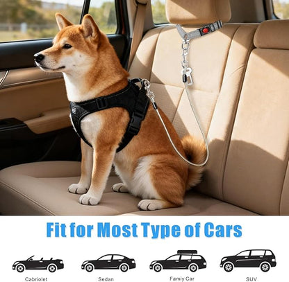 Idepet Dog Seat Belt for Car, 2 Pcs Stainless Steel Chew Proof Dog Seatbelt 3 in 1 Harness for Safety Heavy Duty Pet Seat Belt for Medium & Large Dogs (Grey