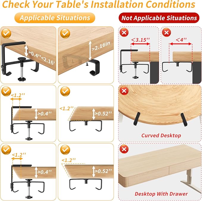 Under Desk Cable Management Tray, No Drill Desk Cord Organizer with Clamp, 48" Fabric Cable Management for Standing Desk Office & Home, Black