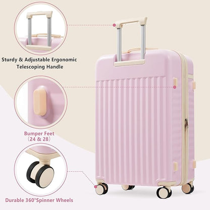 Merax Luggage Sets 3 Piece,Front Open Hardshell Expandable Suitcase with Spinner Wheels and Duffel Bags,Lightweight Carry on Luggage with USB Port,20/24IN,Pink