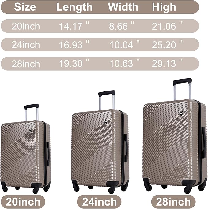 Travelhouse Luggage Sets, Expandable Hardside Suitcases 24in/28in, Carry on 20in,3 Piece Set Travel Luggages Clearance with Double Spinner Wheels TSA Lock Lightweight (GOLD)