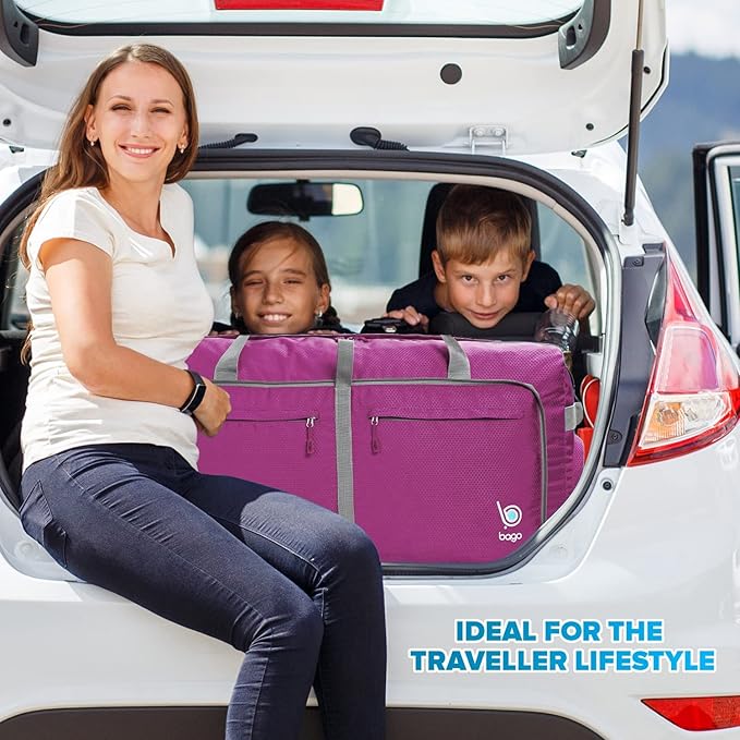 Bago Rolling Duffle Bag with Wheels - 30" 100L Foldable Weekender Bag, Waterproof Travel Duffel Bag, Heavy Duty Lightweight Duffle Bag for Traveling, Rolling Duffel Bag with Wheels (Pink2023)