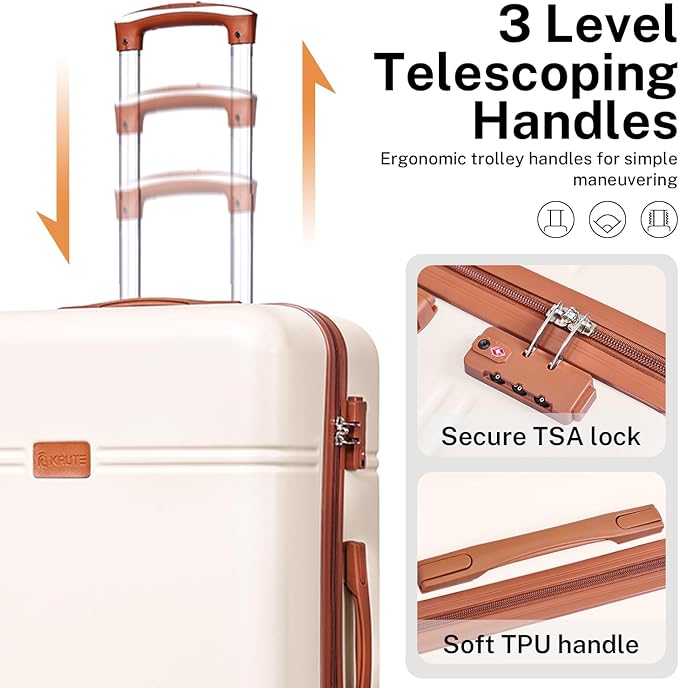 Krute Luggage Sets 5 Pieces Suitcase Set Hard Shell Carry On Luggage with Spinner Wheels TSA Approved Durable PC+ABS Hard Side Suit Case
