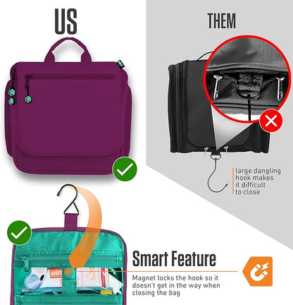 VENTURE 4TH Hanging Travel Toiletry Bag for Women & Men – Large Toiletry Organizer with 18 Compartments, Removable TSA Pouch, Travel Wash Bag for Toiletries, Makeup & Shaving Kit (Purple/Mint)