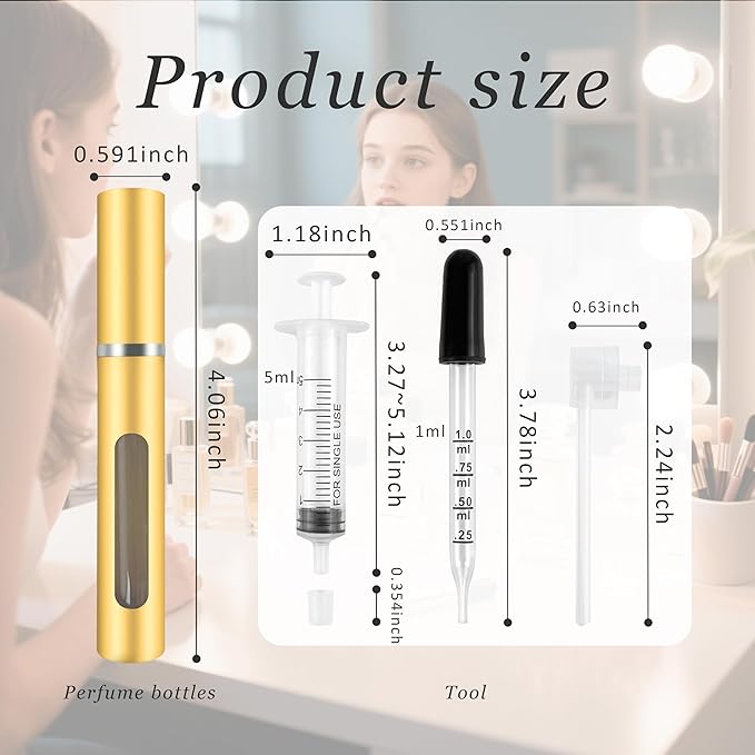 2 Pack Refillable Mini Perfume Atomizer Bottle，Portable Separate Bottles，Travel and Outings Spray Boxes Dispensers 5ml/0.2oz (Golden)