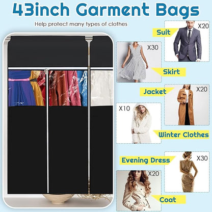 Amylove 4 Pcs 43'' Garment Bags for Hanging with Zippers Hanging Clothes Storage Garment Rack Cover Sealed Dust Cover Wardrobe Clothing Organizer for Suit Coat