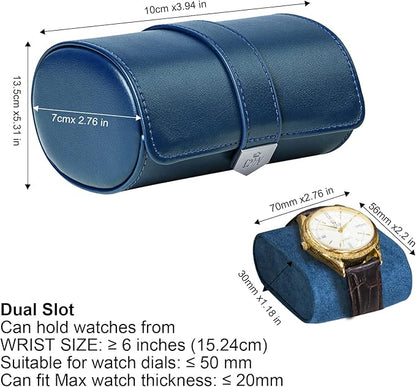 DUKWIN Watch Roll for 2 Watches,Vegan Leather Travel Watch Case Organizer with Removable Pillows for Men and Women,Display Case for Watches Collection and Gift for Anniversary Birthday(Blue Storage)