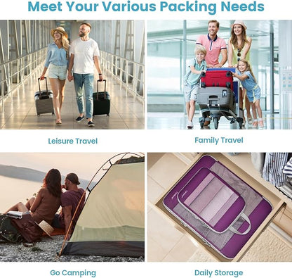 Cambond See Through Mesh Compression Packing Cubes for Suitcases - Packing Cubes for Travel Expandable Travel Essentials Compression Cubes for Carry on Suitcases with Underwear Bag 5 Set, Purple