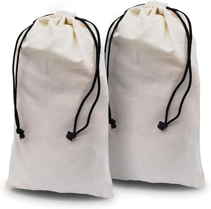 ZENPAC Travel Shoe Bag, Beige Duster Flannel Pouch Drawstring Closure, Washable Breathable Cotton Fabric for Cowboy Boot Storage, Luggage, 12x17, 2 Pack
