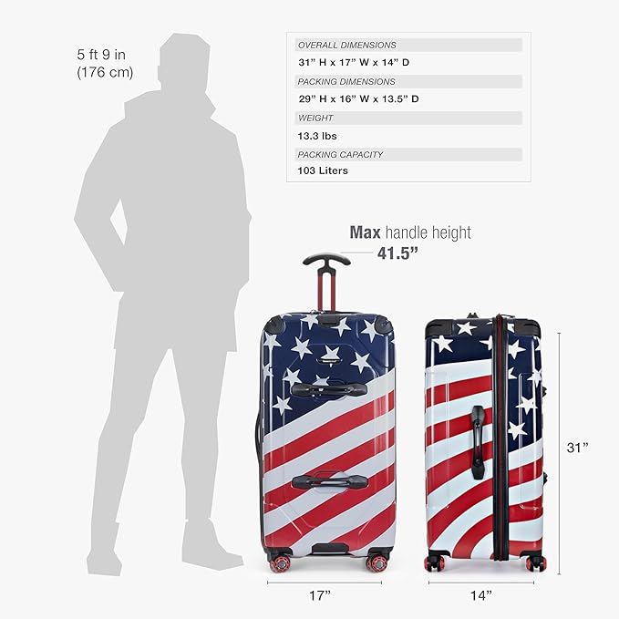 Traveler's Choice Maxporter II 30" Hardside Spinner Trunk Luggage, TSA Lock, American Flag
