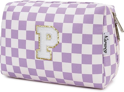 Narwey Birthday Gifts for Women Teen Girls Kids Personalized Initial Makeup Bag Monogram Preppy Cosmetic Bag Trendy Stuff 6 8 10 11 12 13 14 16 18 Years Old Travel Toiletry Bag (Purple P)