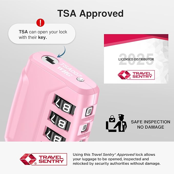 Puroma 2 Pack TSA Approved Luggage Locks, 4 Digit Combination Travel Locks Resettable Code Lock with Zinc Alloy Body for Suitcase, Toolbox, Backpack, Bag, Gym Locker (Basic Pink)