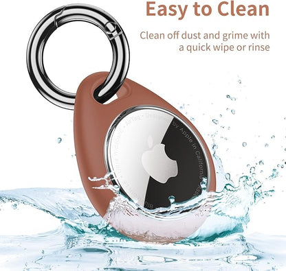 UNBREAKcable Holder for Apple AirTag - 4 Pack [Fit Tightly Design] [Easy to Install] [Hold Air Tag Securely] Waterproof TPU Shell Protective Case with All Metal Keychain Key Ring Clip (Black&Brown)