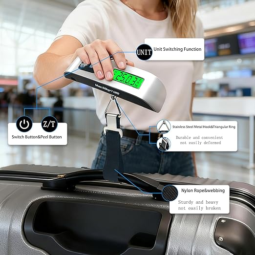 Luggage Scale, Portable Luggage Weight Scale with 2 Luggage Tags, LCD Weight Display and 4 Unit Switching Functions, 110lb Luggage Scale Travel Digital for Luggage, Travel,Backpacks, Handbags(Sliver)