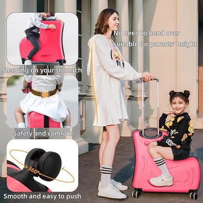 Travel Gear: Premium Toddler Ride-On Luggage with Ergonomic Handle & Secure Harness System, 21Inch, Red