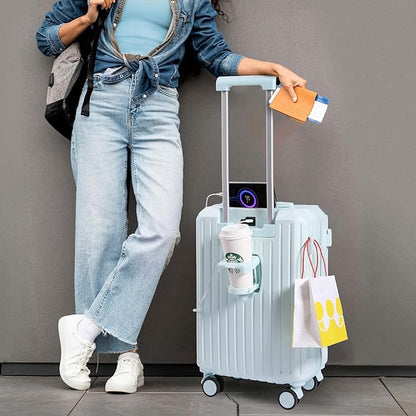 Carry-on Luggage with Cup Holder & USB Charging Port, Hard Side Luggage with Spinner Wheels, Lightweight Luggage for Travel, Business (Blue, Carry-On 20-Inch)