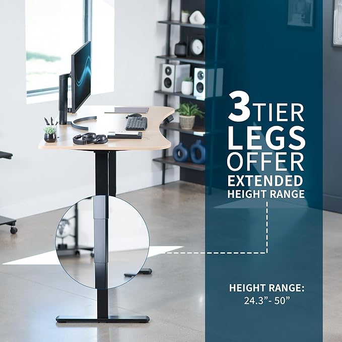 VIVO Electric 63 x 32 in Dual Motor Standing Desk, Memory Height Adjustment, 2B Series, Light Wood Top Black Frame, DESK-KIT-2B1C