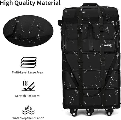 130L Expandable Luggage, 40 Inch Suitcase with Wheels, Collapsible Luggage with Wheels, Rolling Duffle Bag with wheels, Foldable Suitcasewith2Handle Wrap 2Fixing Straps 1Shoulder Strap (Black)