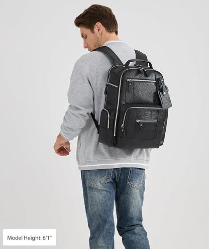 LANNSYNE Vintage Genuine Leather Backpack for men, 15.6" Laptop Backpack Travel Camping 24L Rucksack
