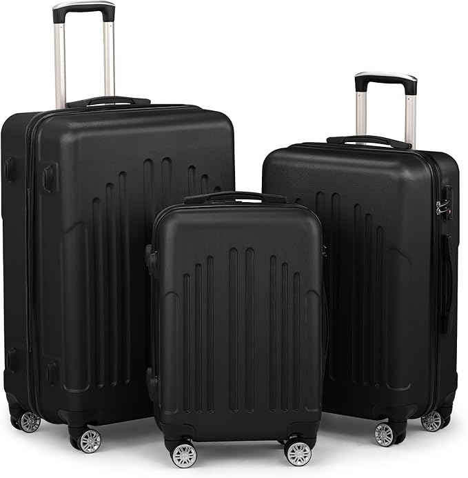 Karl home Luggage Sets 3 Piece, ABS Hardside Suitcase Set with Double Spinner Wheels & TSA Lock for Travel Business, 3-Piece Set (20/24/28), Black