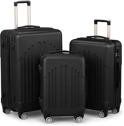 Karl home Luggage Sets 3 Piece, ABS Hardside Suitcase Set with Double Spinner Wheels & TSA Lock for Travel Business, 3-Piece Set (20/24/28), Black