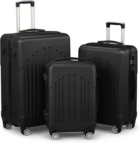 Karl home Luggage Sets 3 Piece, ABS Hardside Suitcase Set with Double Spinner Wheels & TSA Lock for Travel Business, 3-Piece Set (20/24/28), Black