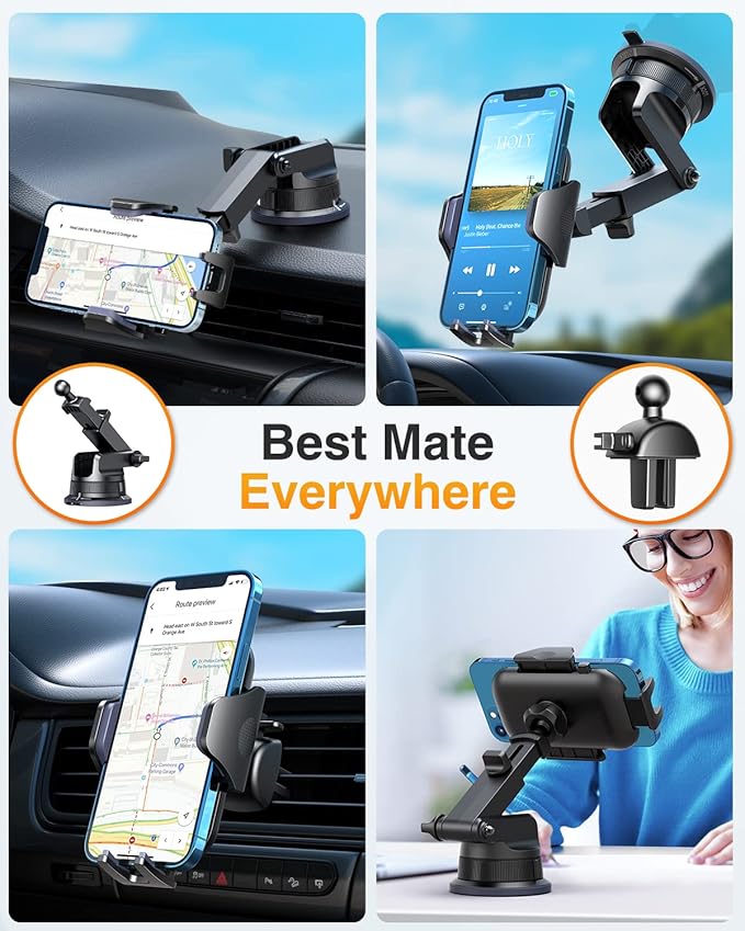 [Pro Version] VANMASS Universal Car Phone Mount [Super Suction Cup] Dashboard Phone Holder, Handsfree Windshield Dash Vent Phone Holder Car, Compatible for iPhone 17 16 15 14 Samsung LG & Truck,Silver