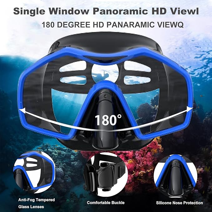 Snorkeling Gear for Adults,Dry-Top Snorkel Mask Set with Tempered Glass,Anti-Fog & Anti-Leak Panoramic Swim Mask,Adjustable Snorkel Kit with Carry Bag for Scuba Diving,Swimming,Travel
