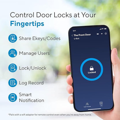 ULTRALOQ U-Bolt Smart Lock, 5-in-1 Keyless Entry Door Lock with App Control, Keypad Deadbolt, Auto Unlock, Auto Lock, Smart Door Lock, Smart Locks for Front Door, ANSI Grade 1, Black
