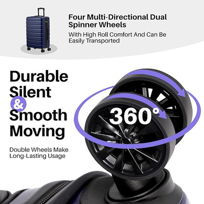 AnyZip Suitcase Hardside PC ABS Lightweight USB Luggage with Wheels TSA Lock Checked-Medium 24 Inch DarkBlue