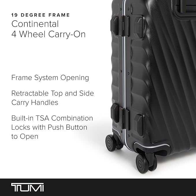 TUMI 19 Degree Frame Continental 4 Wheel Carry-On - Lightweight Suitcase - Hard Shell Luggage - 21.8" X 15.8" X 9.0" - Black Textured