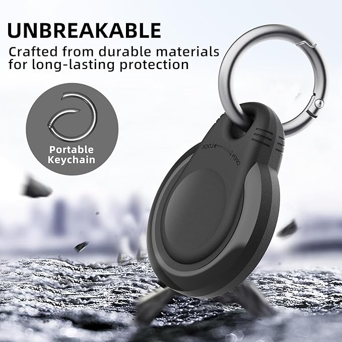 Waterproof Holder for AirTag Keychain Lock Case for Apple AirTags Keyring Durable Lightweight Cover for AirTag for Keys Kids Luggage Backpacks Pet Collar Black 4Pack