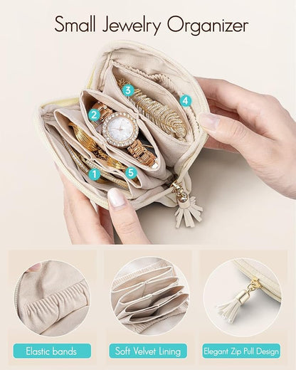 Vlando Mini Jewelry Travel Case,Jewelry Pouch Bags with Zipper, Velvet Jewelry Organizer Storage Bag for Bracelet Rings Earring Travel Essentials Gifts for Women Girl - White
