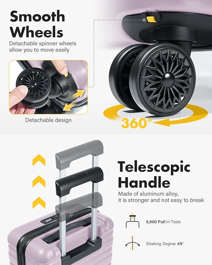 Lekesky 16 Inch Underseat Carry On Luggage Airline Approved, Small Hard Shell Suitcase with TSA Lock Spinner Wheels, Lightweight Personal Item Carry-On for Travel, Purple