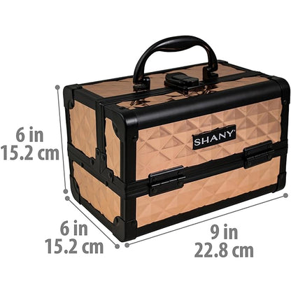 SHANY Chic Makeup Train Case Cosmetic Box Portable Makeup Case Cosmetics Beauty Organizer Jewelry storage with Locks, Multi trays Makeup Storage Box with Makeup Mirror - ROSA