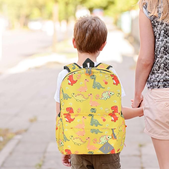 Kids Backpack for Girls Boys - 15 Inch Dinosaur Childrens Backpack Cute School Bag Kindergarten Backpack for Ages 3-8, Yellow