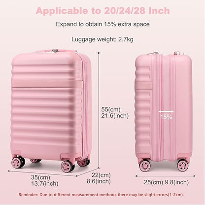 Kono Airline Approved Carry On Luggage, 22x14x9 inches, with TSA Lock, 20 Inch Expandable Lightweight Hardshell Suitcase (Pink, Suitable for 1-3 Days of Travel)