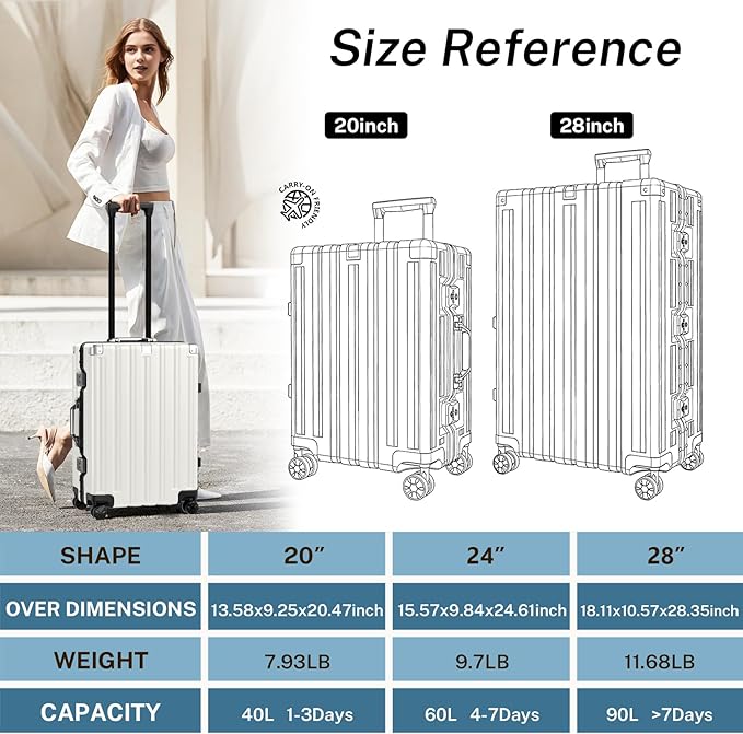 Krute Carry On Luggage 20 inch Aluminum Frame Luggage with Spinner Wheels Hardshell No Zipper PC+ABS TSA Lock Zipperless Suitcases