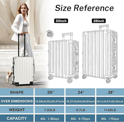 Krute Zipperless Luggage 24 Inch Aluminum Frame Suitcase with Spinner Wheels PC+ABS Hardide Checked Luggage TSA Approved