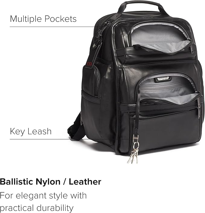 TUMI - Alpha Brief Pack - Men's Laptop Backpack with Padded Adjustable Straps - Fit up to 15" Screen - 17.0" X 12.0" X 8.0" - Black Leather